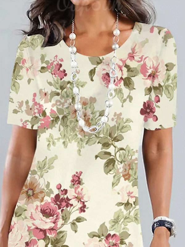 Cotton-Blend Elegant Floral Loose Dress - Image 2