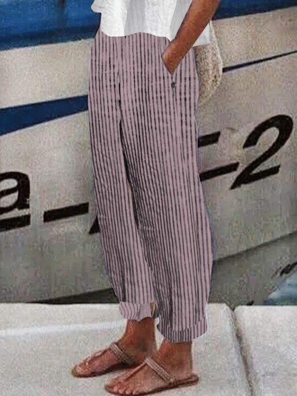 Striped Casual Buttoned Pants - Image 13