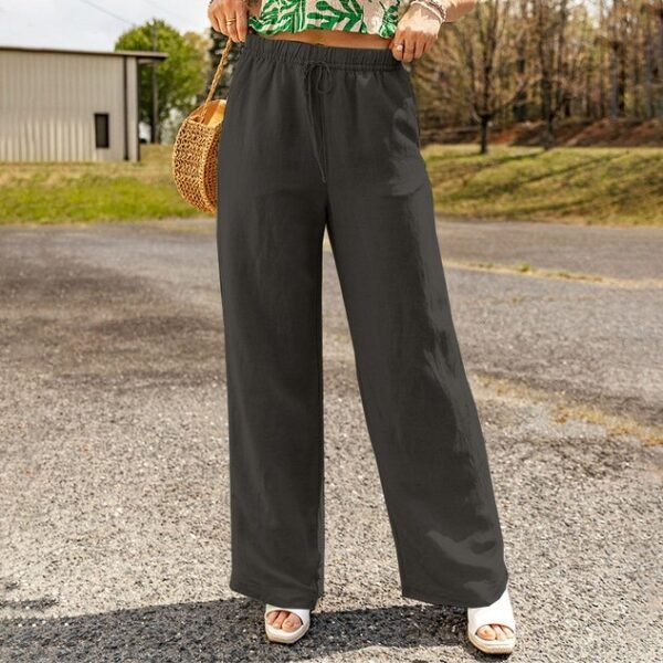 Women's Harem Pants Daily Outing Pants Pocket Elastic Waist Khaki Casual Solid Color Wide Leg Cotton Linen Loose Pants - Image 5
