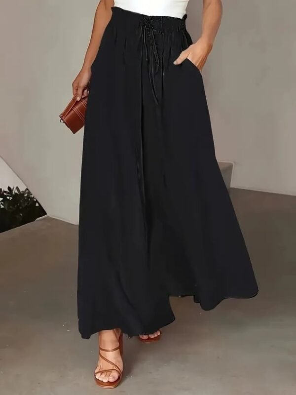 Women's  H-Line Wide Leg Pants Daily Going Out Pants Yellow Casual Pocket Stitching Plain Spring/Fall Pants - Image 4