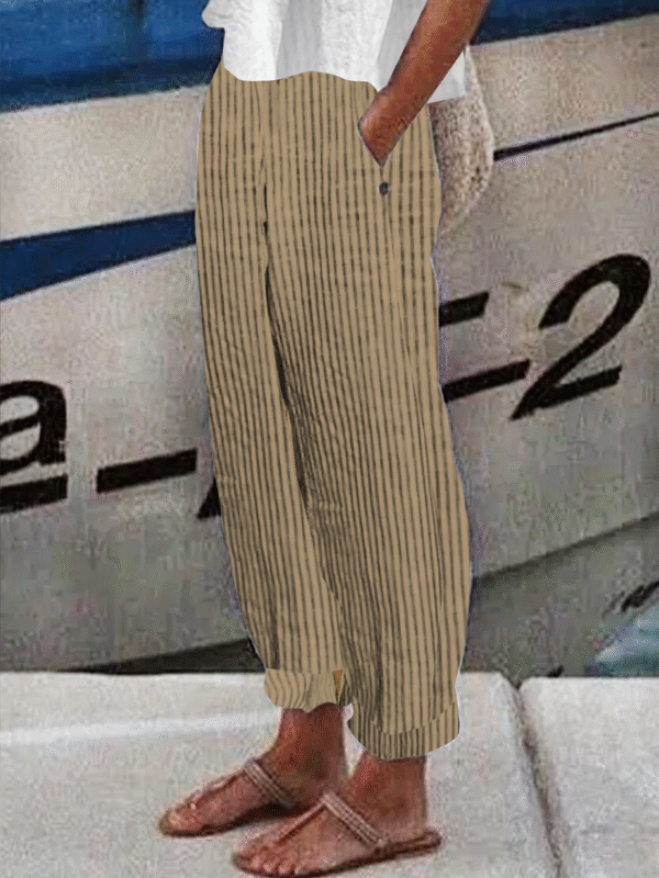 Striped Casual Buttoned Pants - Image 11