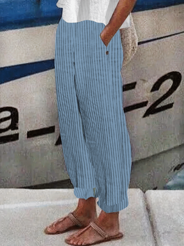 Striped Casual Buttoned Pants - Image 10