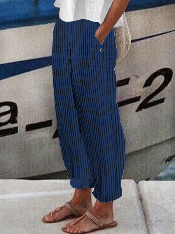 Striped Casual Buttoned Pants - Image 14