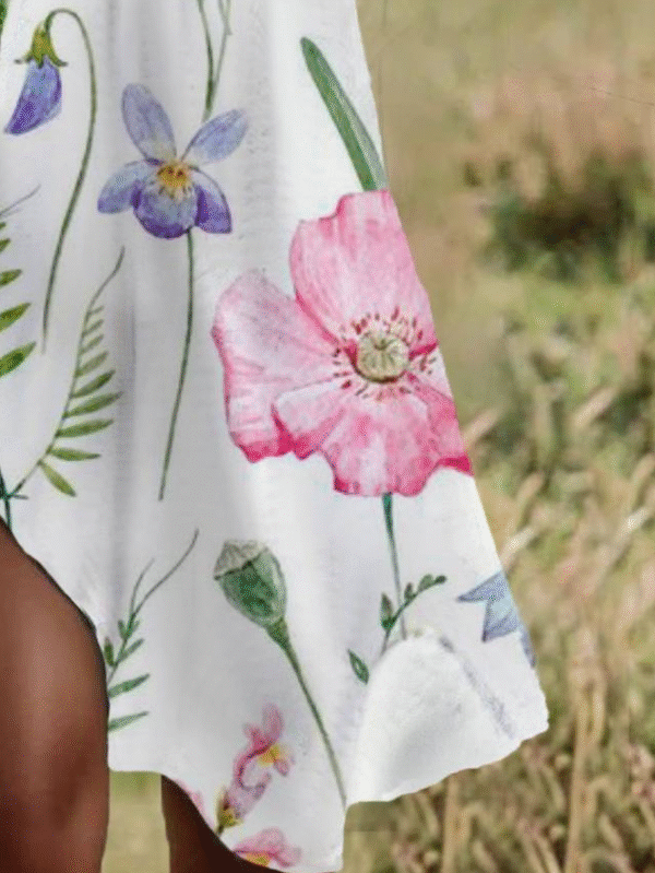 Floral Print Short Sleeve Crew Neck Dress - Image 3