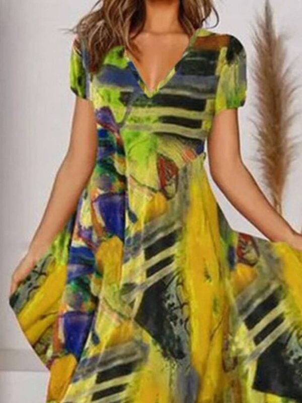 Women's Midi Dress Boho Weaving Dress Printed V Neck Floral - Image 8