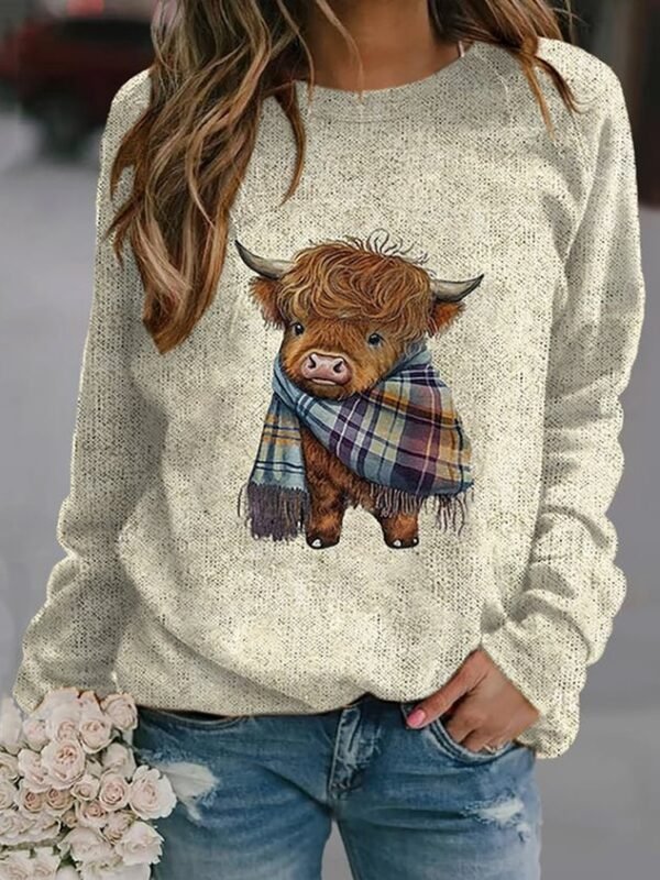 Cute highland cow round neck sweater - Image 3