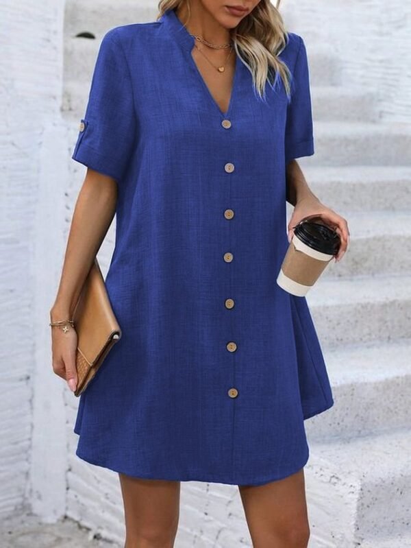 V Neck Buckle Casual Dress With No - Image 5