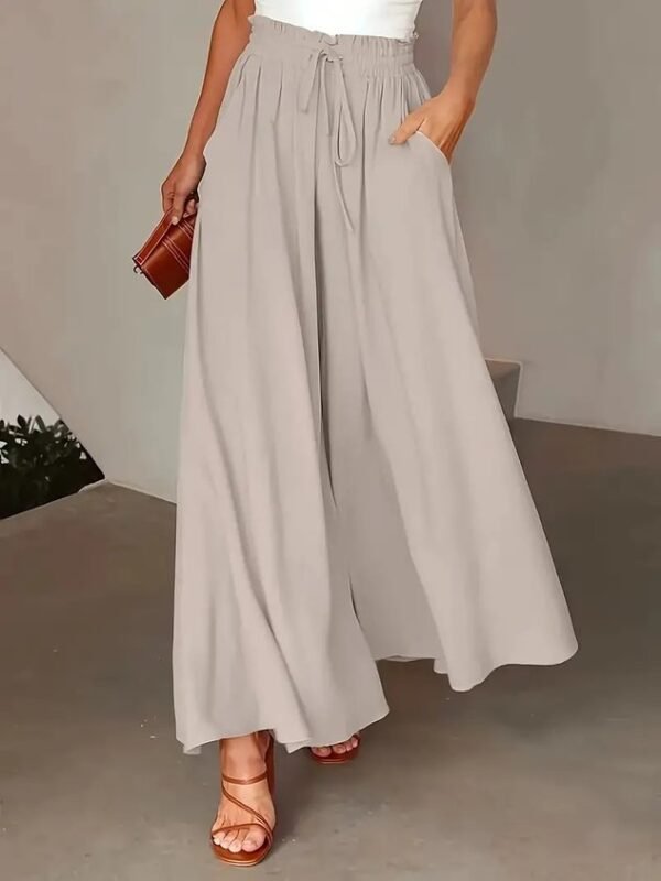 Women's  H-Line Wide Leg Pants Daily Going Out Pants Yellow Casual Pocket Stitching Plain Spring/Fall Pants - Image 5