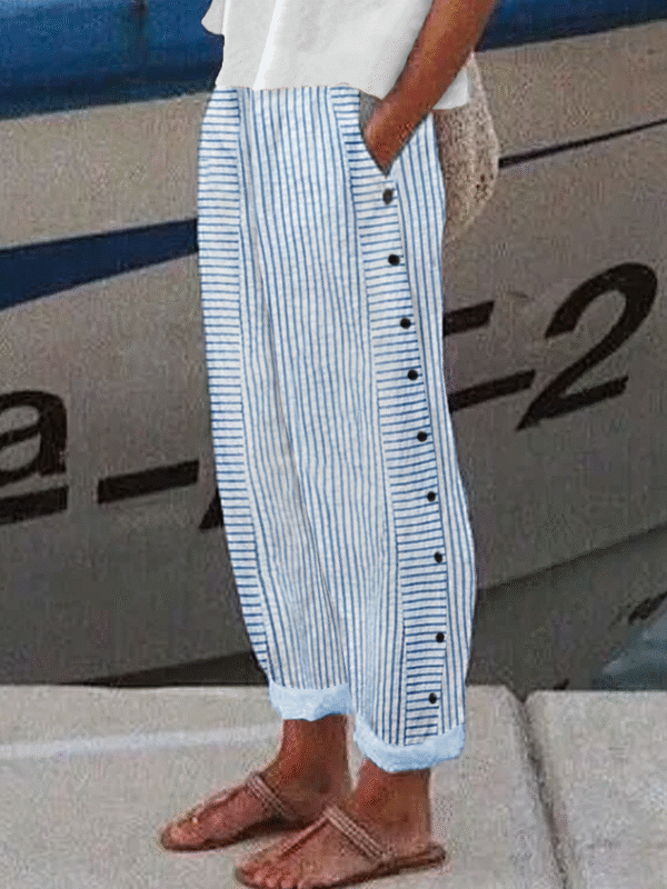 Striped Casual Buttoned Pants - Image 4