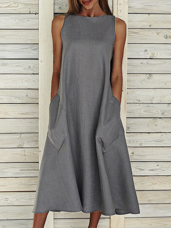 Women's Sleeveless Summer Gray Plain Printing Crew Neck Daily Going Out Casual Maxi H-Line Fit & Flare Dress Dress - Image 5