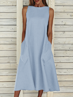 Women's Sleeveless Summer Gray Plain Printing Crew Neck Daily Going Out Casual Maxi H-Line Fit & Flare Dress Dress