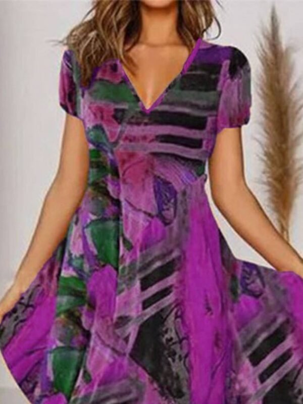 Women's Midi Dress Boho Weaving Dress Printed V Neck Floral - Image 11