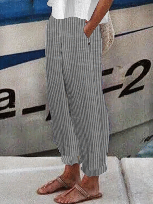 Striped Casual Buttoned Pants - Image 8