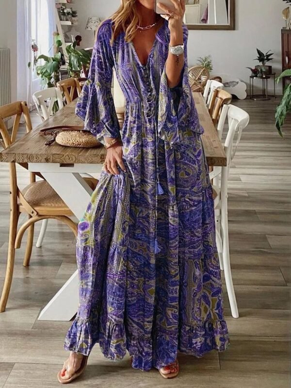 V Neck Boho Dress With No - Image 2