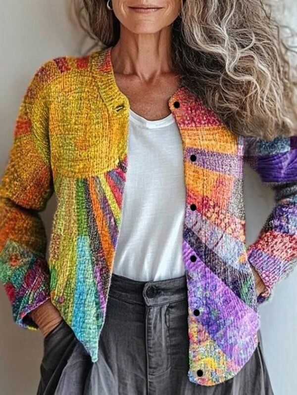 Loose Knitted Psychedelic Art Casual Cardigan - Image 2