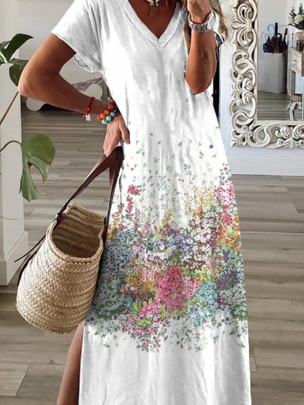Casual V neck Loosen Short Sleeve Knit Dress - Image 3