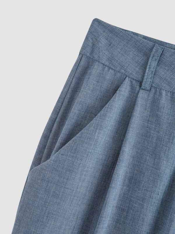 Casual Pockets Plain Buttoned Pants - Image 4