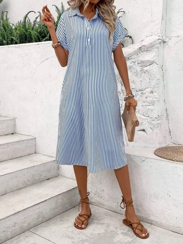 Shirt Collar Casual Buttoned Shirt Dress - Image 7