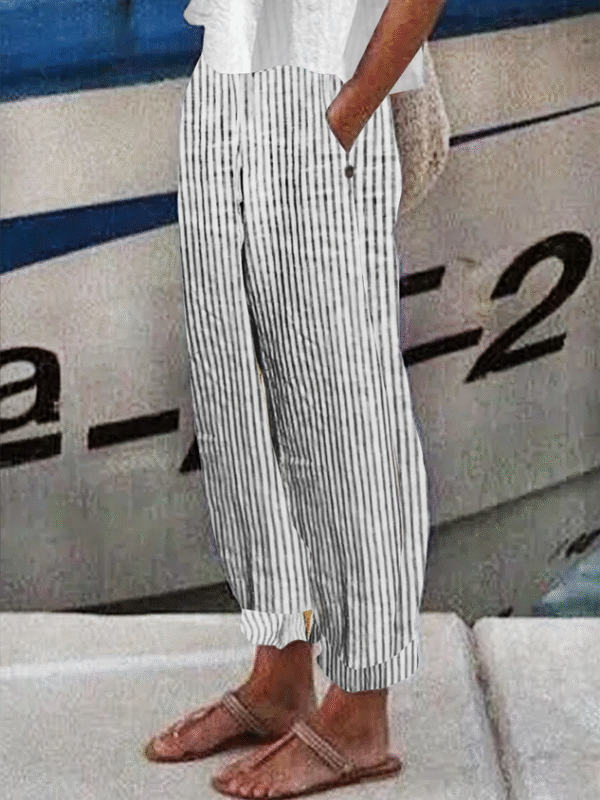 Striped Casual Buttoned Pants - Image 12