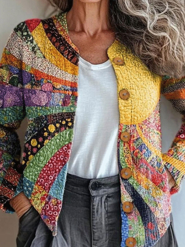 Loose Knitted Psychedelic Art Casual Cardigan - Image 3