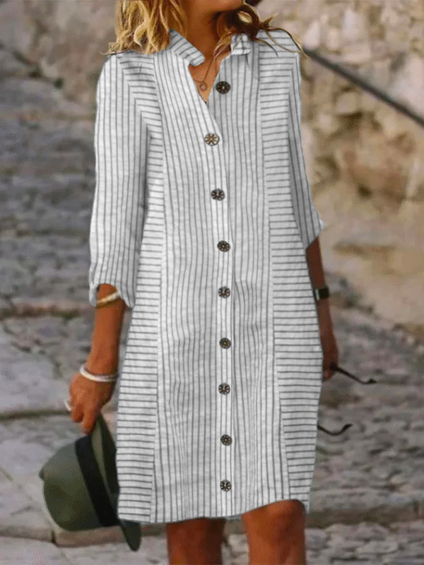 Shirt Collar Casual Loose Striped Dress With No - Image 6