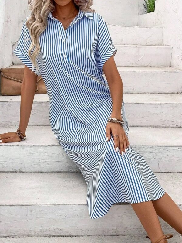 Shirt Collar Casual Buttoned Shirt Dress - Image 5