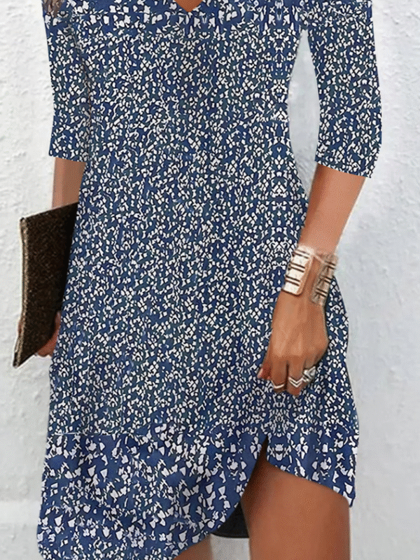 V Neck Regular Fit Casual Abstract Graphic Dress - Image 3