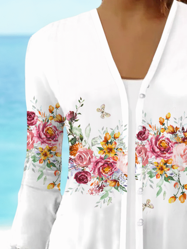 Women's Floral Print Casual Half Sleeve Cardigan - Image 2