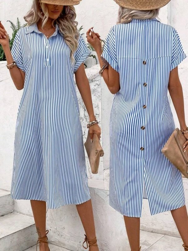 Shirt Collar Casual Buttoned Shirt Dress - Image 8