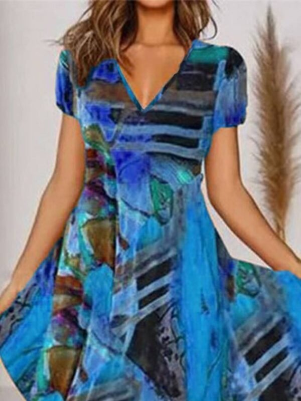 Women's Midi Dress Boho Weaving Dress Printed V Neck Floral - Image 5
