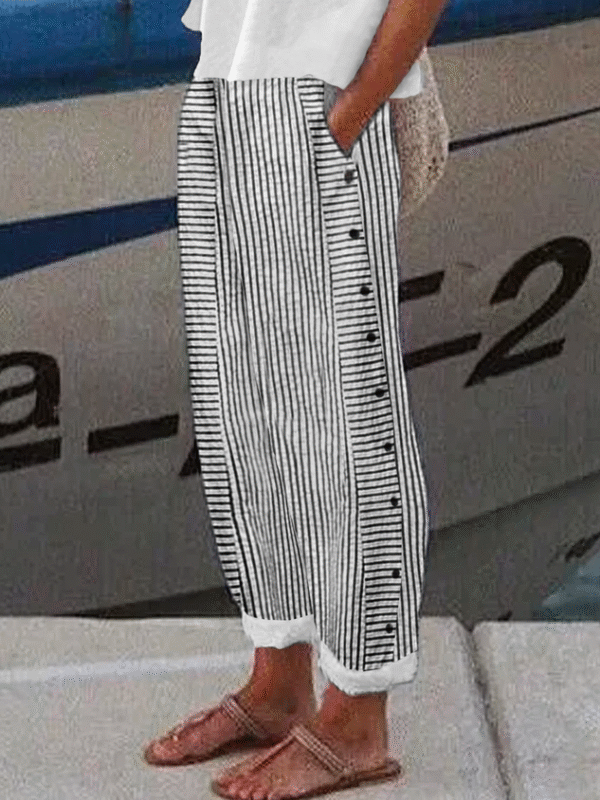 Striped Casual Buttoned Pants - Image 6