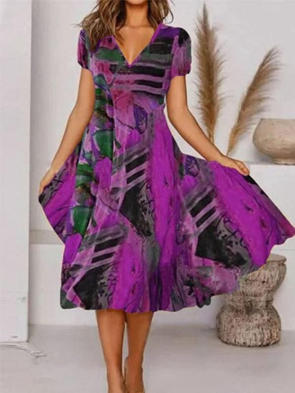 Women's Midi Dress Boho Weaving Dress Printed V Neck Floral - Image 10