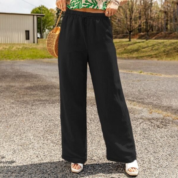 Women's Harem Pants Daily Outing Pants Pocket Elastic Waist Khaki Casual Solid Color Wide Leg Cotton Linen Loose Pants - Image 6