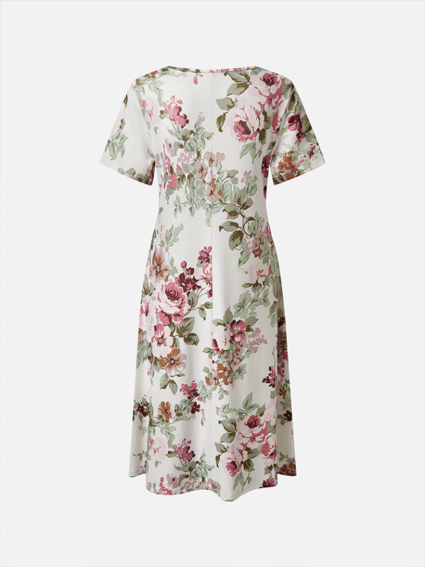 Cotton-Blend Elegant Floral Loose Dress - Image 7