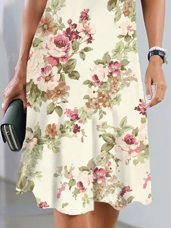 Cotton-Blend Elegant Floral Loose Dress - Image 3