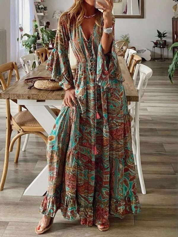 V Neck Boho Dress With No - Image 4