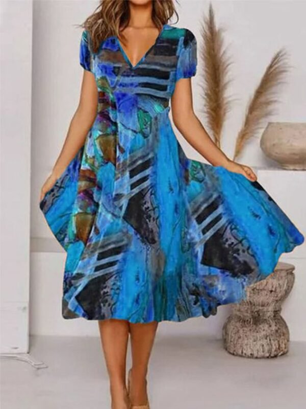 Women's Midi Dress Boho Weaving Dress Printed V Neck Floral - Image 4