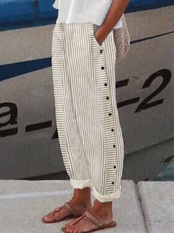 Striped Casual Buttoned Pants - Image 5