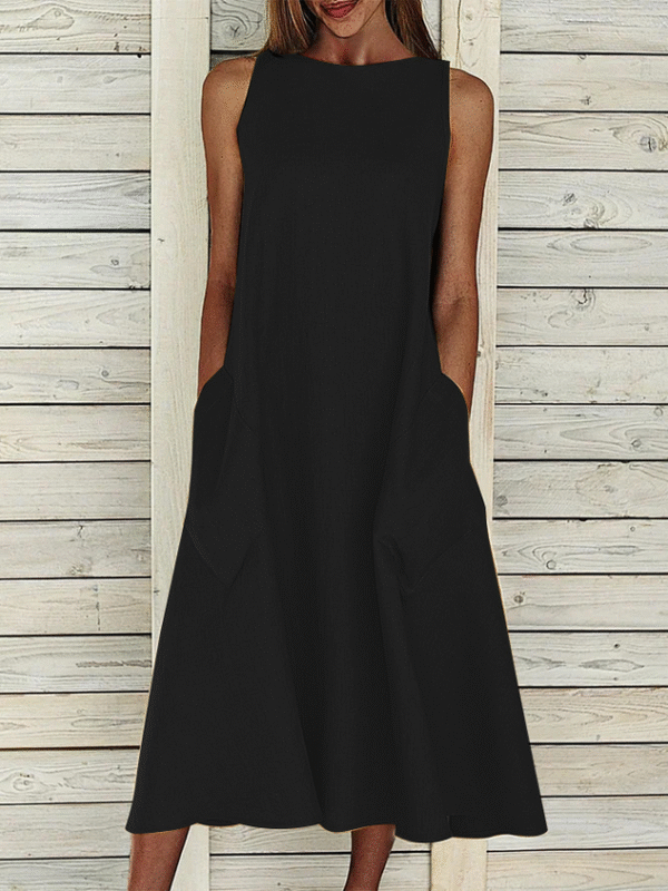 Women's Sleeveless Summer Gray Plain Printing Crew Neck Daily Going Out Casual Maxi H-Line Fit & Flare Dress Dress - Image 4