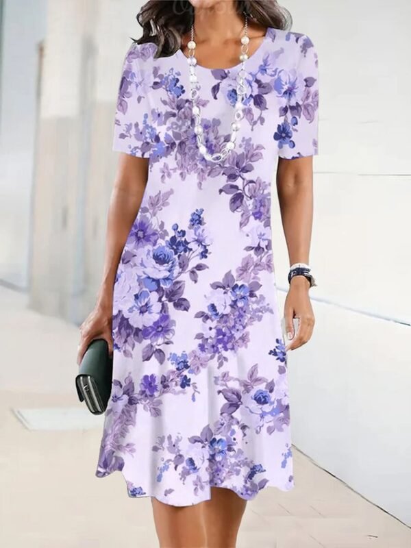 Cotton-Blend Elegant Floral Loose Dress - Image 4