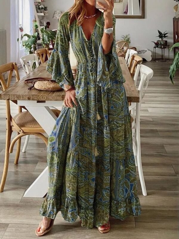 V Neck Boho Dress With No - Image 3