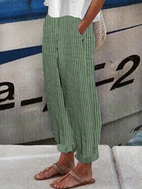 Striped Casual Buttoned Pants - Image 9