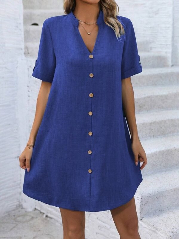 V Neck Buckle Casual Dress With No - Image 3