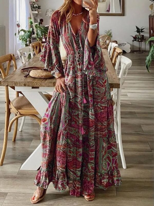 V Neck Boho Dress With No - Image 5