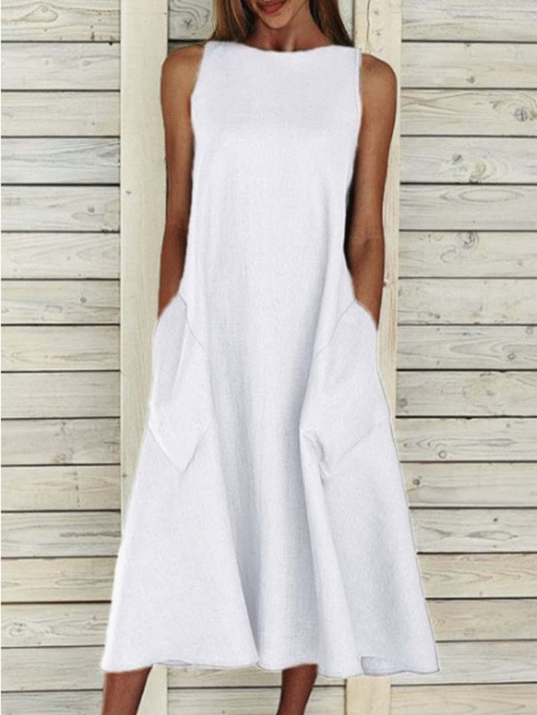 Women's Sleeveless Summer Gray Plain Printing Crew Neck Daily Going Out Casual Maxi H-Line Fit & Flare Dress Dress - Image 3
