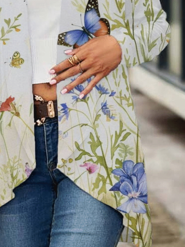Women's Floral Butterfly Spring Print Casual Long Sleeve Cardigan - Image 3