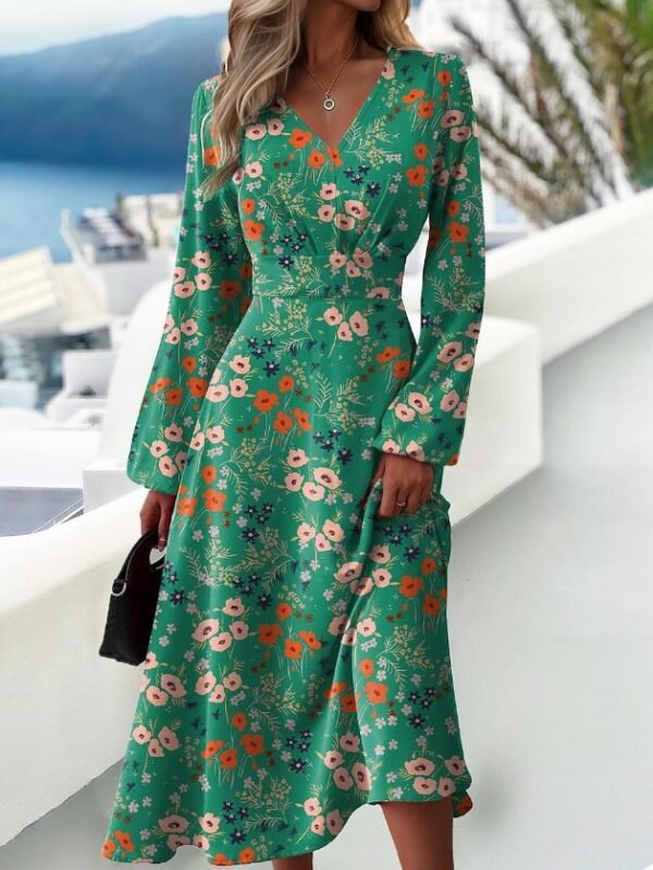 Casual V Neck 3D Printing Regular Fit Dress With No - Image 4