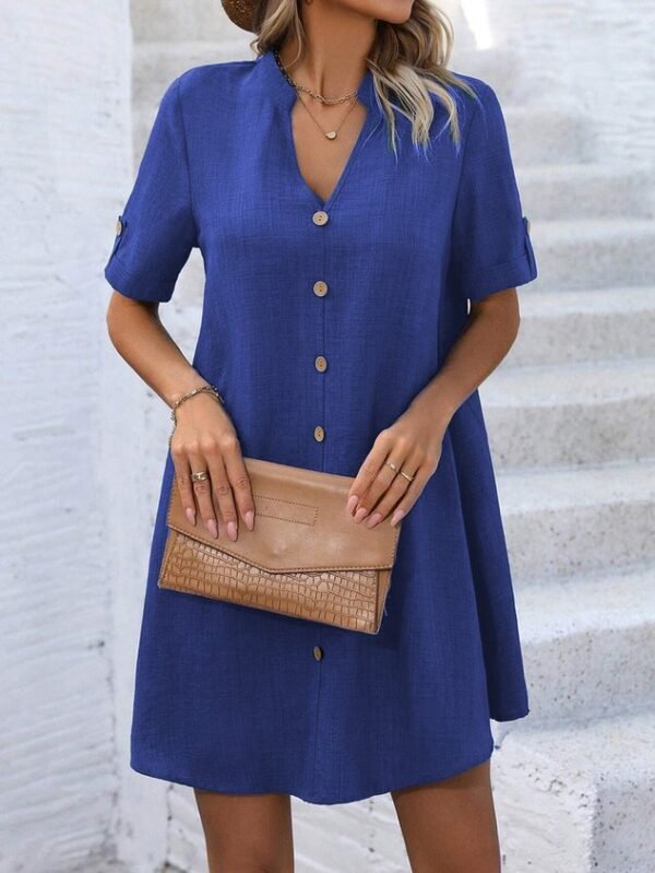 V Neck Buckle Casual Dress With No - Image 2