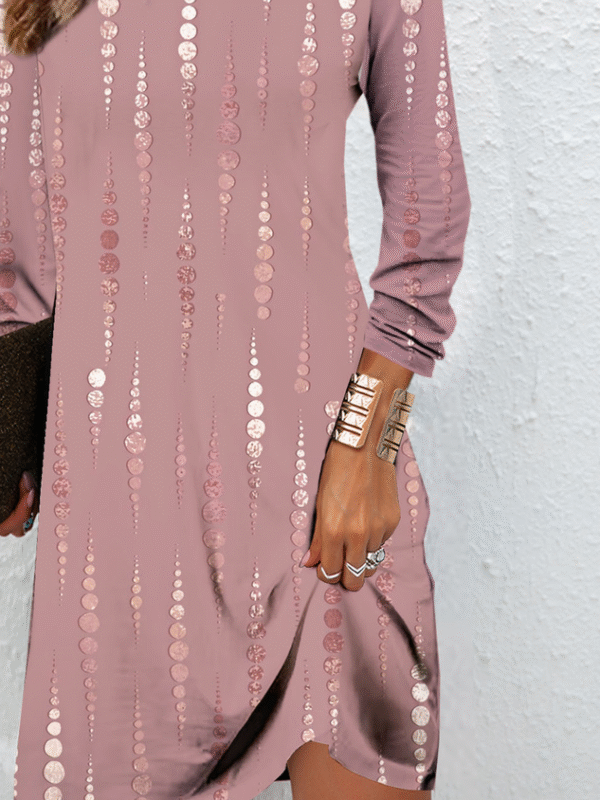 Geometric printed casual round neck dress - Image 3