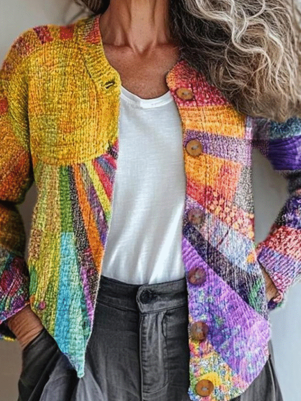 Loose Knitted Psychedelic Art Casual Cardigan - Image 4